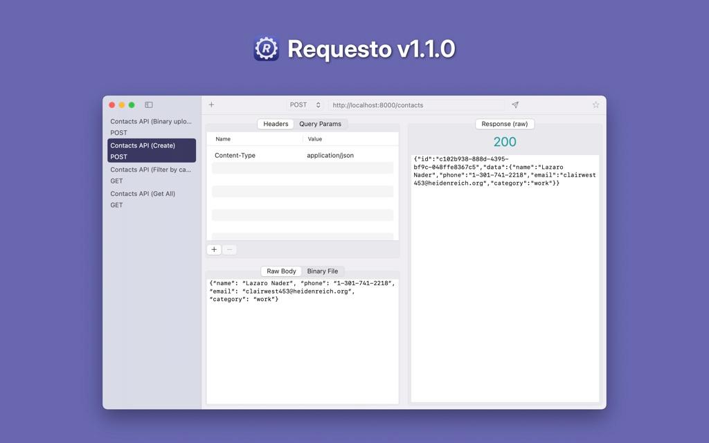 Interfaz de Requesto v1.1.0 con una respuesta JSON